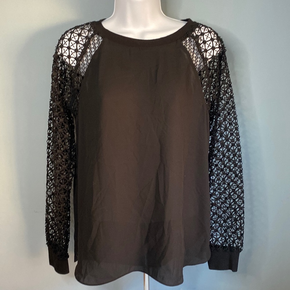 Loft Crochet lace Sleeve sheer blouse Black S